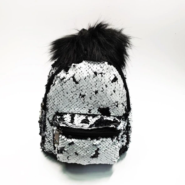 Ponpon Figürlü Siyah Beyaz Renk Çocuk Sırt Çantası - 4