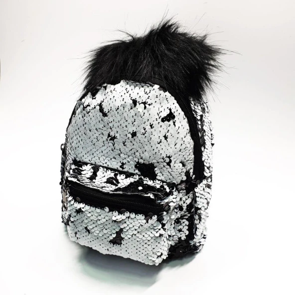 Ponpon Figürlü Siyah Beyaz Renk Çocuk Sırt Çantası - 7