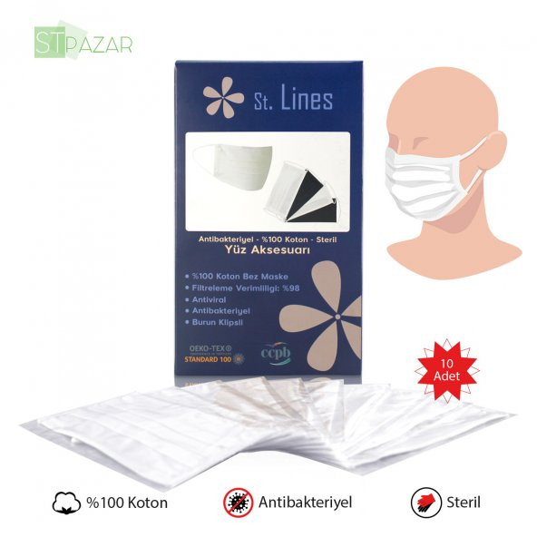 St Lines Antibakteriyel Kumaş Yüz Maskesi - Large - ( 10'lu Paket )