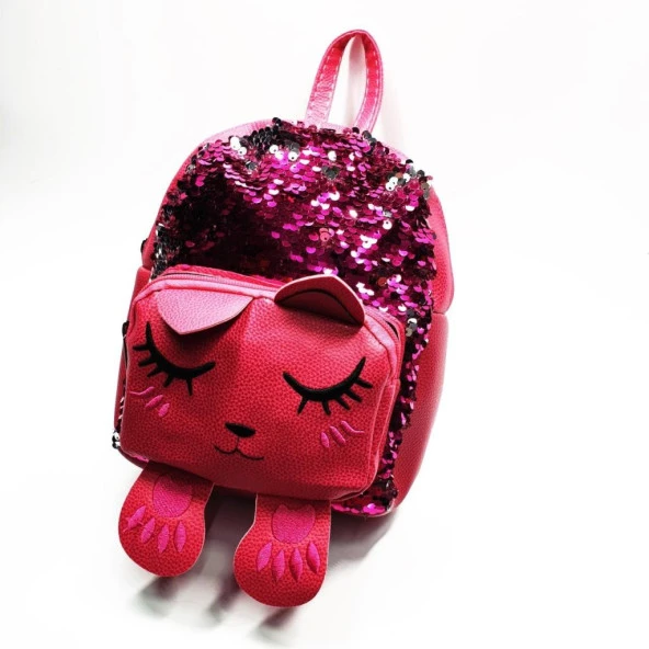 Uyuyan Kedi Figürlü Pembe Renk Çocuk Sırt Çantası - 8