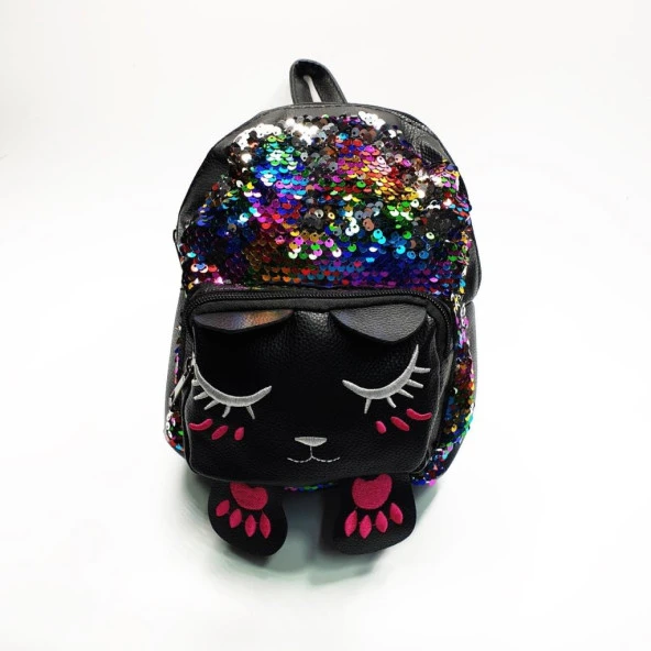 Uyuyan Kedi Figürlü Gökkuşağı Renk  Çocuk Sırt Çantası - 10