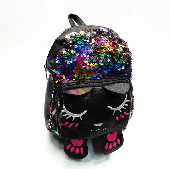 Uyuyan Kedi Figürlü Gökkuşağı Renk  Çocuk Sırt Çantası - 11