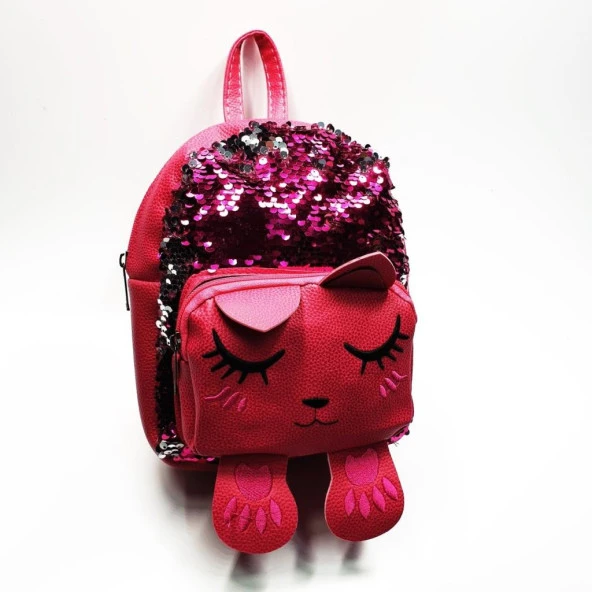 Uyuyan Kedi Figürlü Pembe Renk Çocuk Sırt Çantası - 11