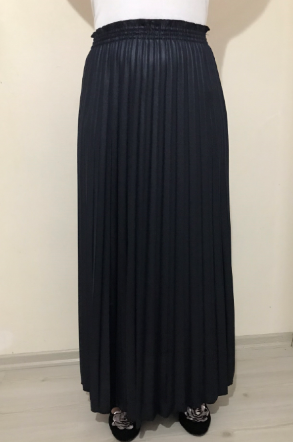 butikxxl  deri görünümlü soley pliseli beli gipe lastikli tam boy prenses etek - 4