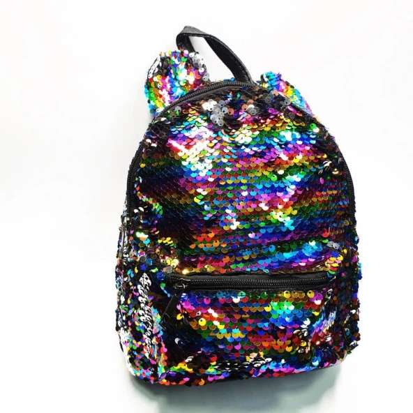 Orta Boy Küçük Kulaklı Gökkuşağı Renk Çocuk Sırt Çantası - 9