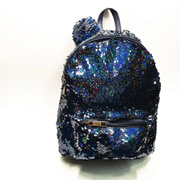 Orta Boy Küçük Kulaklı Lacivert Simli Renk Çocuk Sırt Çantası - 3