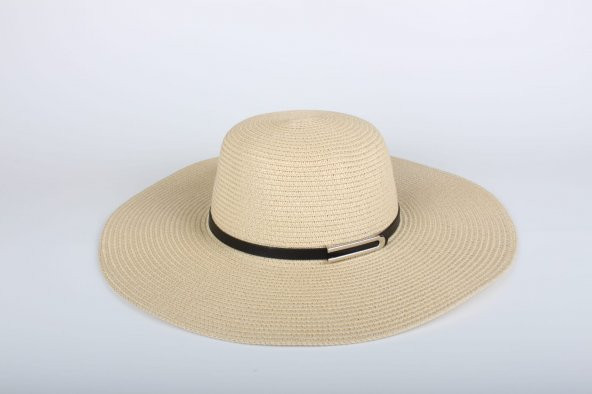 Perlotus Kadın Hasır Şapka 2020 Krem Kemerli Model:6