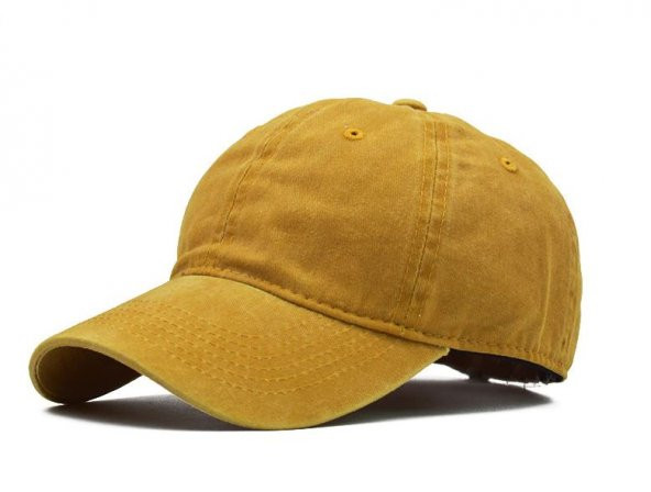Beyzbol Şapkası 100 Pamuk Düz Eskitme - Yeni Sezon – Son Trend - Sarı