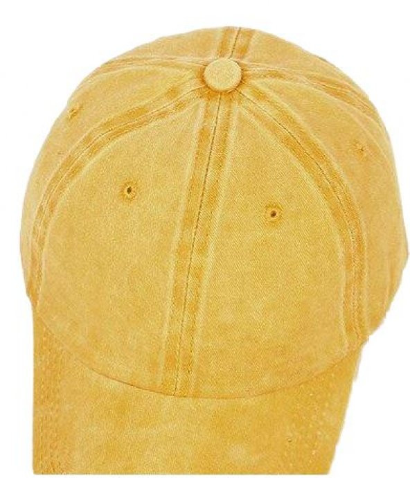 Beyzbol Şapkası 100 Pamuk Düz Eskitme - Yeni Sezon – Son Trend - Sarı - 2