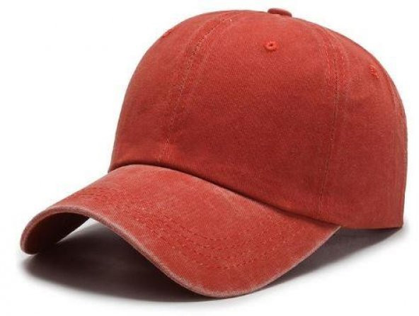 Beyzbol Şapkası 100 Pamuk Düz Eskitme - Yeni Sezon – Son Trend - Turuncu