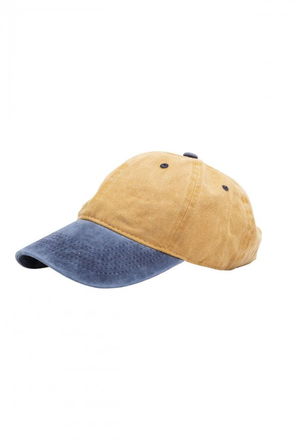Beyzbol Şapkası 100 Pamuk Düz Eskitme - Yeni Sezon – Son Trend -Sarı Lacivert