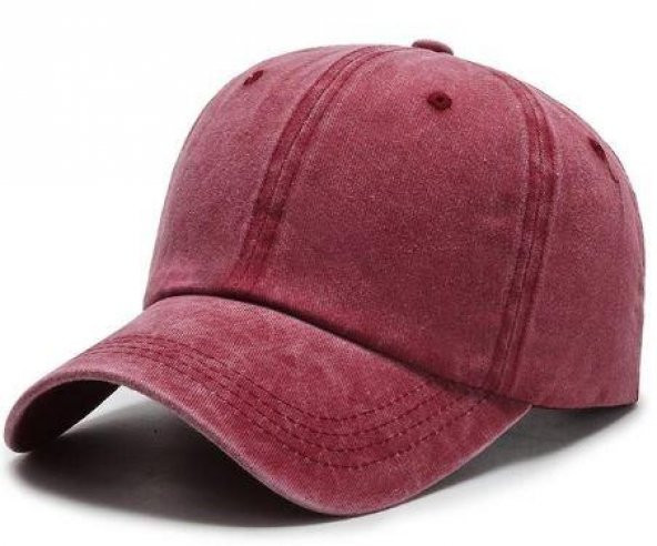 Beyzbol Şapkası 100 Pamuk Düz Eskitme - Yeni Sezon – Son Trend - Bordo