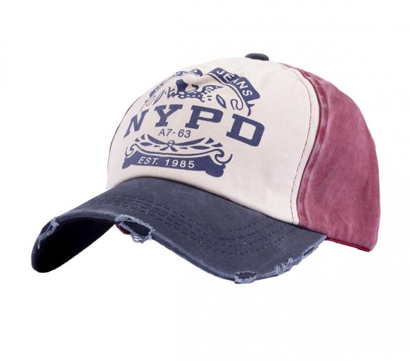 Perlotus NYPD Logolu New York Eskitme Spor Kep Şapka Lacivert Bordo