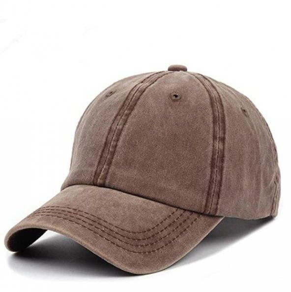 Beyzbol Şapkası 100 Pamuk Düz Eskitme - Yeni Sezon – Son Trend - Kahverengi