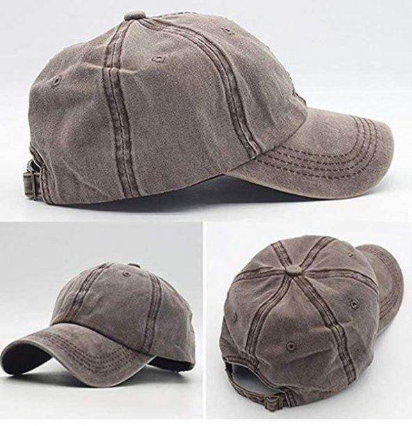 Beyzbol Şapkası 100 Pamuk Düz Eskitme - Yeni Sezon – Son Trend - Kahverengi - 5