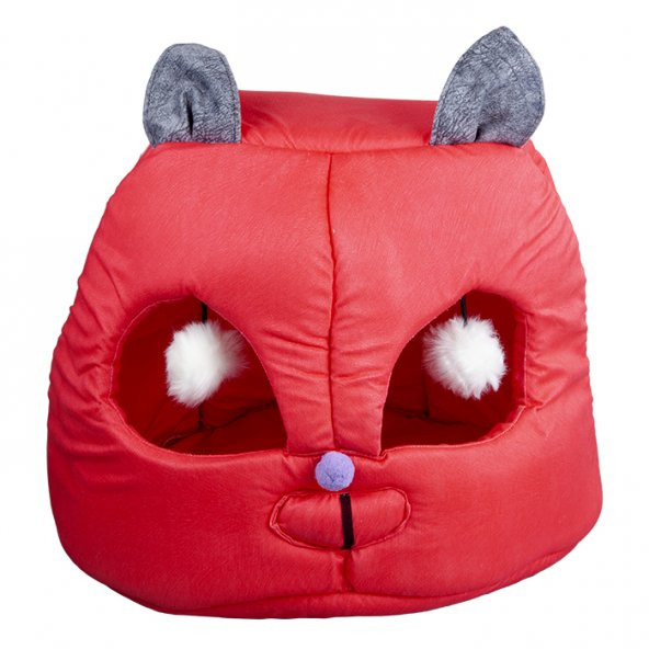 Kedi Kafası Şeklinde Kedi Yatağı Kırmızı 50X50X50 cm