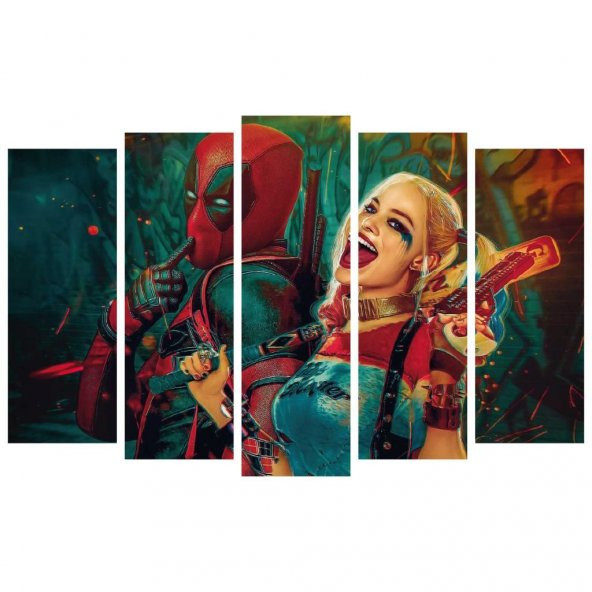 MDF 5 Parça 90x60 Ahşap Tablo Tablo Deadpool - 3