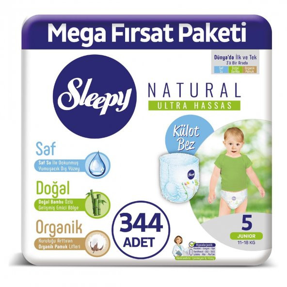 Sleepy Natural Külot Bez 5 Numara Junior Mega Fırsat Paketi 344 Adet