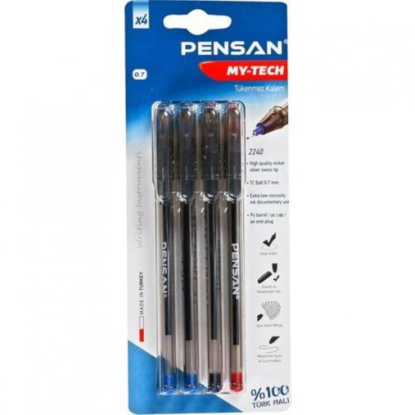 Pensan My Tech Tükenmez Kalem 0.7 Karışık Renk 4 Lü
