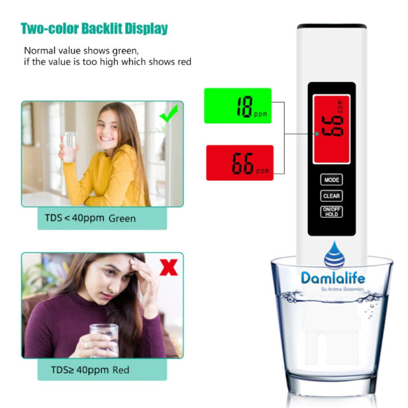 Digital Tds Metre Termometreli Su Ölçme Aleti ışıklı - 3