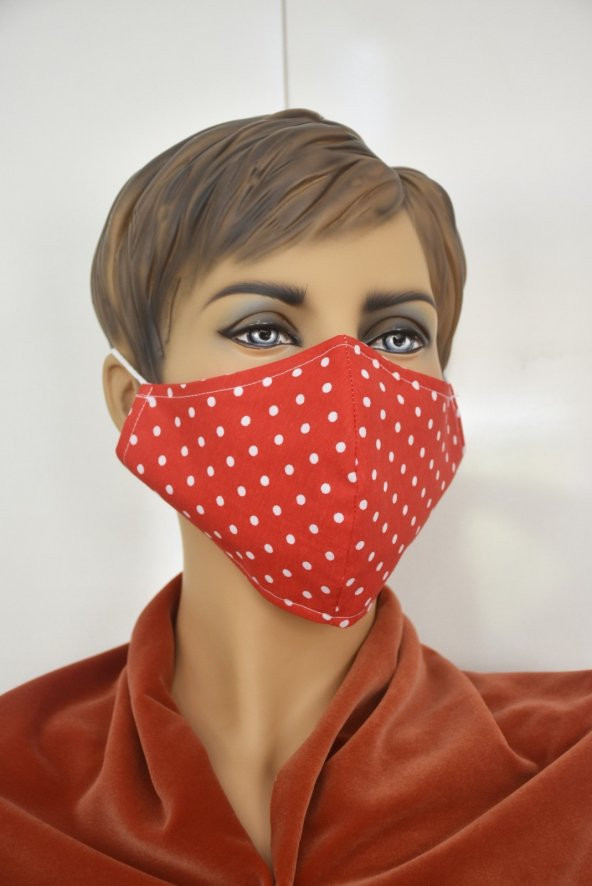 Puantiyeli Kırmızı Bayan Maske