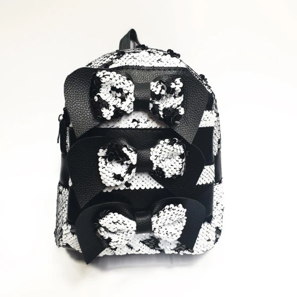 Orta Boy Üç Papyonlu Siyah Beyaz Renk Çocuk Sırt Çantası - 4