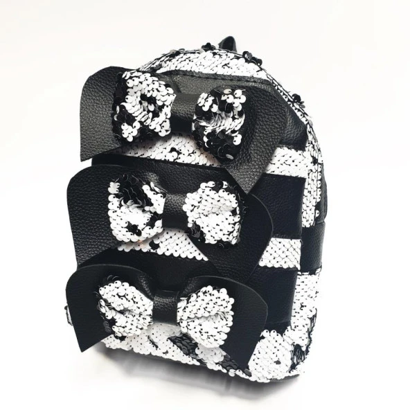 Orta Boy Üç Papyonlu Siyah Beyaz Renk Çocuk Sırt Çantası - 12
