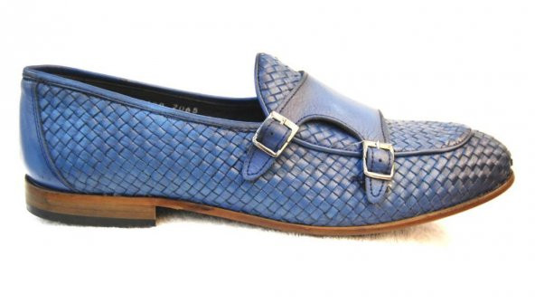 Erkek Klasik Ayakkabı 2065 Deri Jurdan Mavi Örgü Yakma Ayakkabı