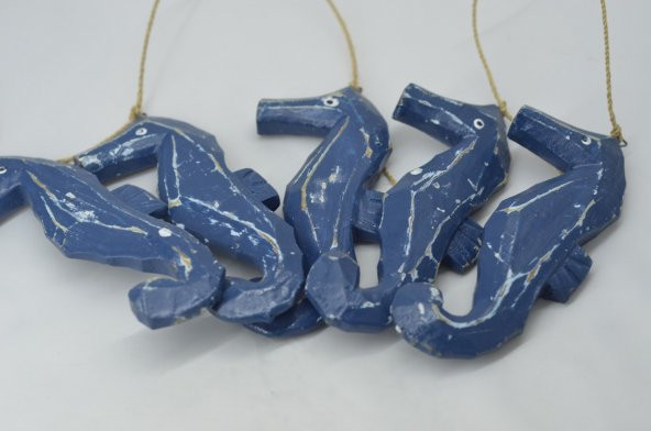 Ahşap Sarkıt Deniz Atı 5Li Tavan/Duvar Süsü 90 cm Dekoratif Hediye - 3