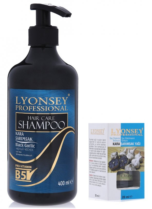 Bitkisel Kara Sarımsak Saç Bakım Seti Lyonsey Şampuan 400 ml + Bakım Yağı 20 ml