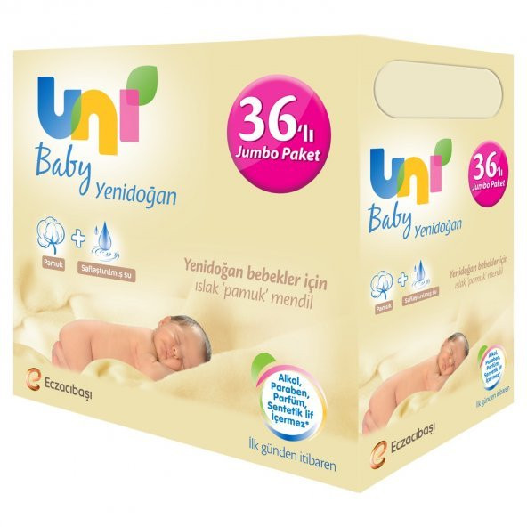 Uni Baby Yenidoğan Islak Pamuk Mendil 40 lı 36 Paket 1440 Yaprak