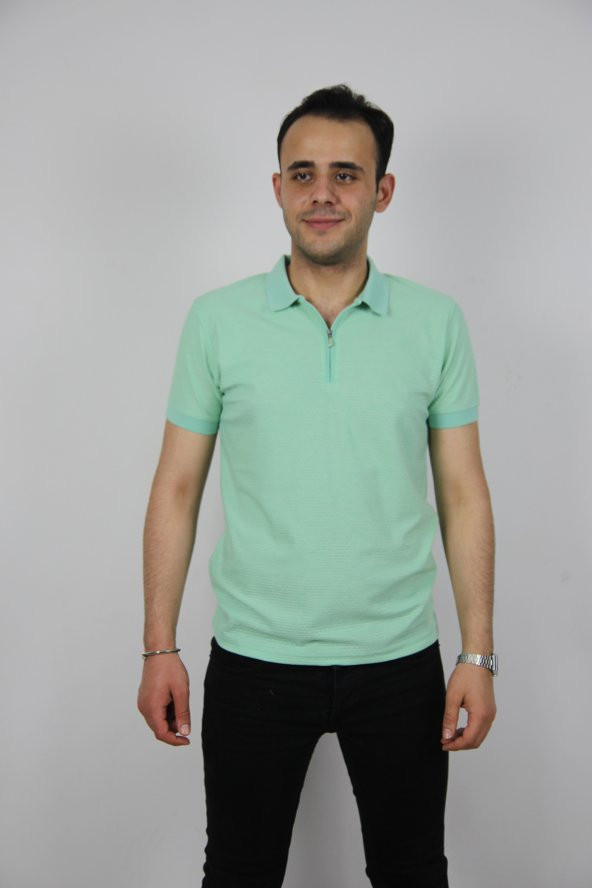 Blackcoach Jakarlı Erkek Polo Yaka Fermuarlı Slim-Fit T-Shirt