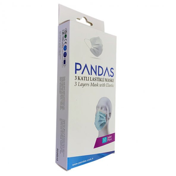 Pandas 3 Katlı Lastikli Telli Sertifikalı Tam Ultrasonik Maske - 10 Adetlik Özel Paket