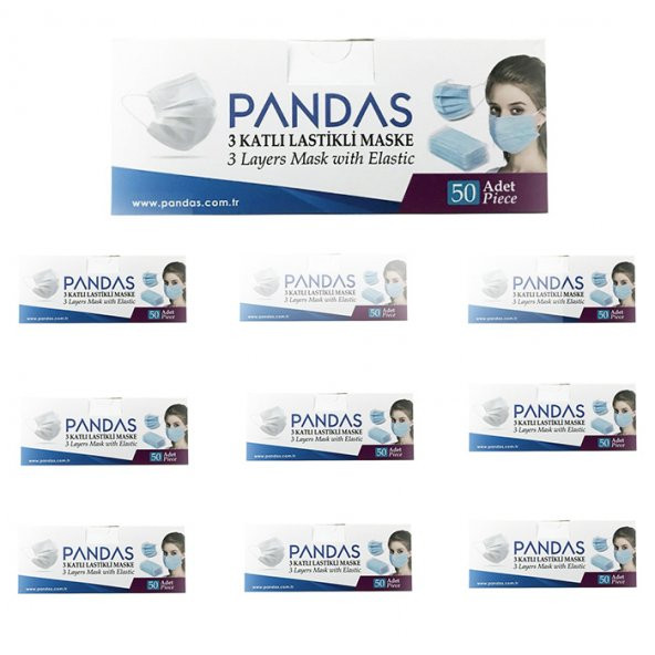 Pandas 3 Katlı Lastikli Telli Sertifikalı Tam Ultrasonik Maske - 500 Adet