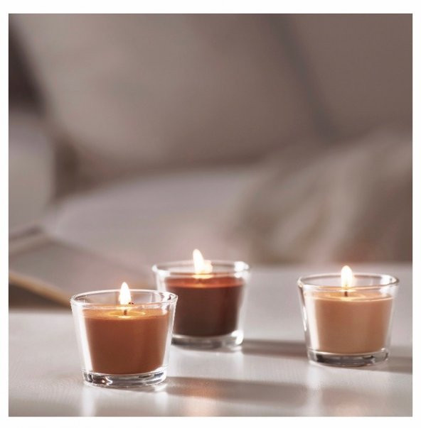IKEA BRACKA 3 LÜ SET CAM KAPTA MUM BEJ TATLI CEVİZLİ ÇİKOLATA KOKULU