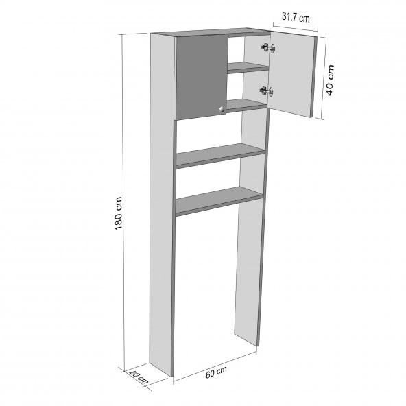 Kenzlife çamaşır makinesi dolabı gerasim byz 180*060*20 banyo ofis kapaklı a.y. - 4