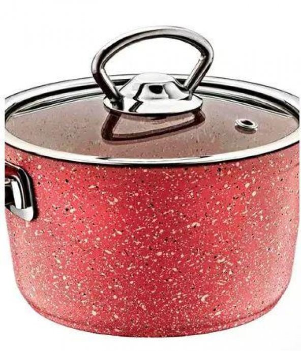 OMS GRANİT KIRMIZI 16 x 8 CM GÜVEÇ TENCERE CAM KAPAKLI - 2