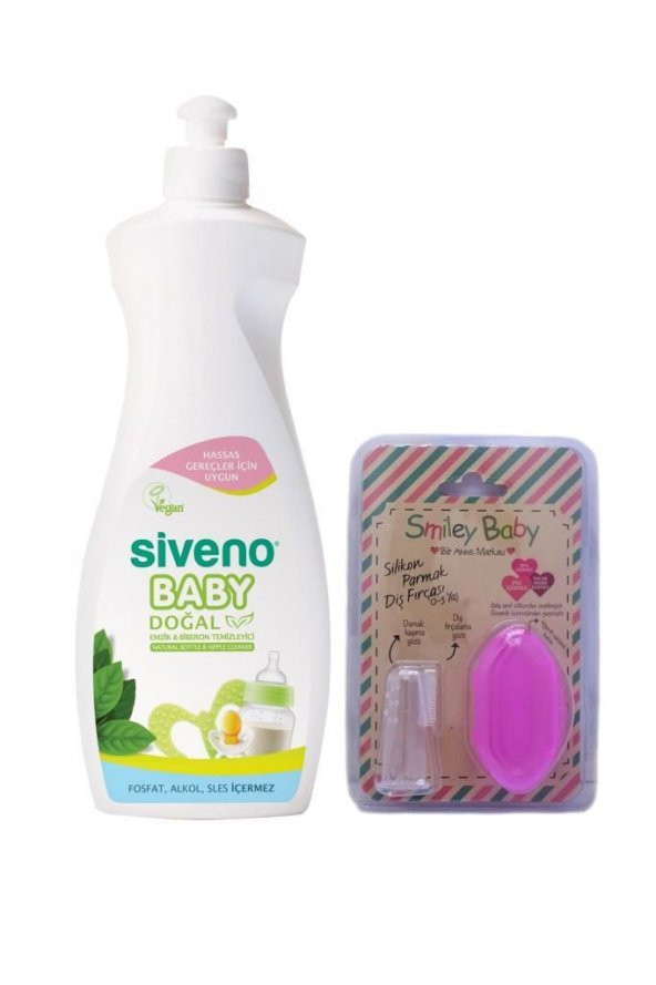 Siveno Baby Emzik & Biberon Temizleyici 500 ml+Smiley Pembe Parmak Diş Fırçası