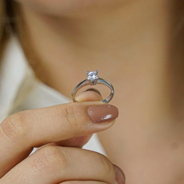 925 Ayar Gümüş Pırlanta Montür Tektaş Yüzük - Resim 2