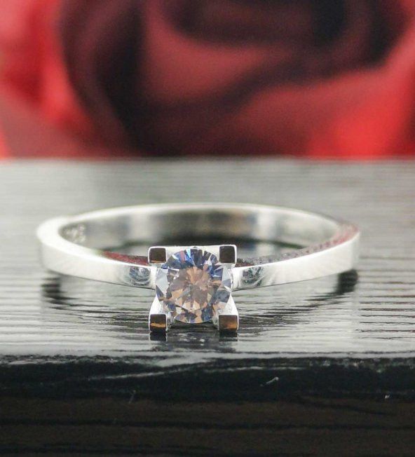 925 Ayar Gümüş Pırlanta Montür Tektaş Yüzük - Resim 5