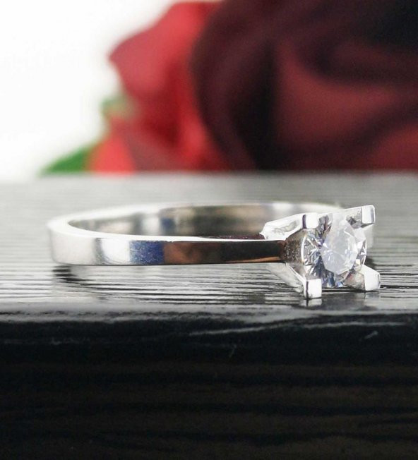 925 Ayar Gümüş Pırlanta Montür Tektaş Yüzük - Resim 7