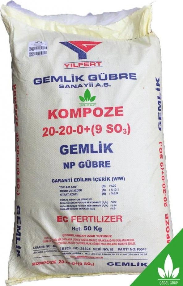 Gemlik 20 20 0 Kompoze Gübre 15 Kg Ücretsiz Kargo