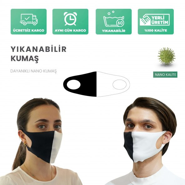 Siyah Beyaz Baskılı 10 Adet Nano Maske