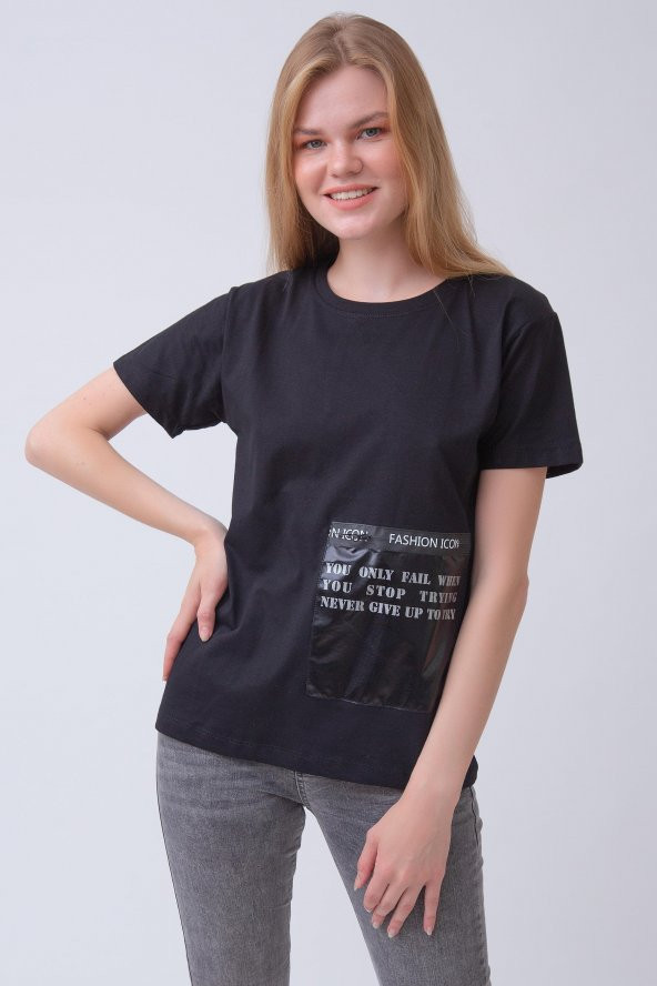 HerTon Bisiklet Yaka Gizli Cep Detaylı Tişört 143-0001 - 3