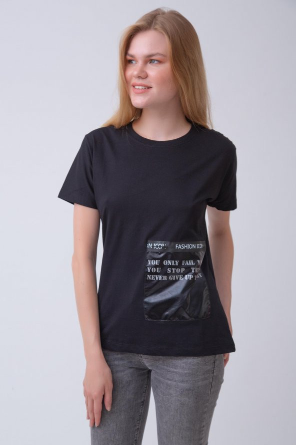 HerTon Bisiklet Yaka Gizli Cep Detaylı Tişört 143-0001 - 4