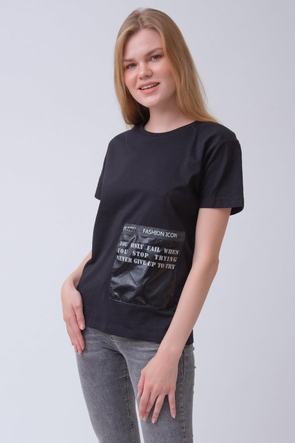 HerTon Bisiklet Yaka Gizli Cep Detaylı Tişört 143-0001 - 5