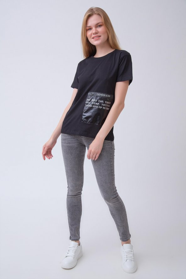 HerTon Bisiklet Yaka Gizli Cep Detaylı Tişört 143-0001 - 6