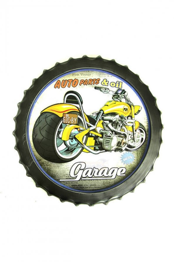 Metal Vintage Amerika Motosiklet Garage Temalı Pano 52 cm Dekor