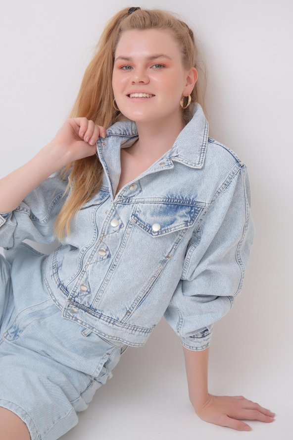 HerTon Önü Çıtçıtlı Cepli Kot Ceket 117-0218 - 3