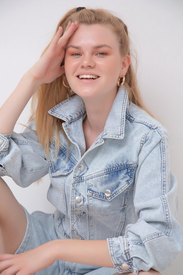 HerTon Önü Çıtçıtlı Cepli Kot Ceket 117-0218 - 4